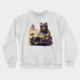 a lion racing a car across the desert Crewneck Sweatshirt